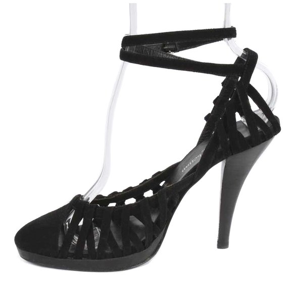 STEPHANE KELIAN Black Suede Strappy Ankle Strap Heels - Picture 3 of 6